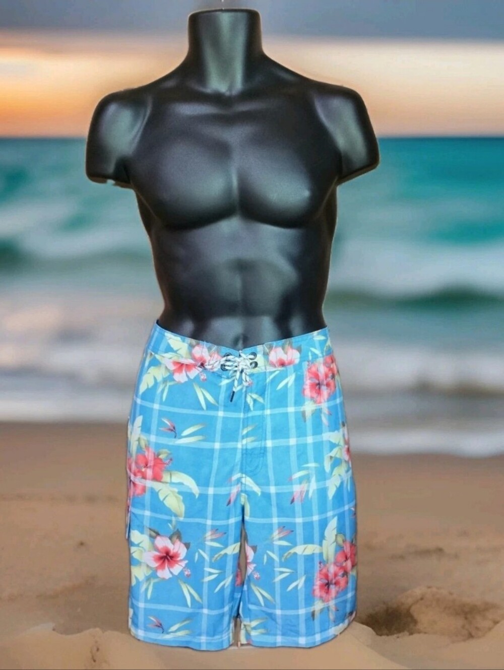 Tommy Bahama Relax Men's Board Shorts Blue Plaid Floral Hibiscus Swim Trunks NWT